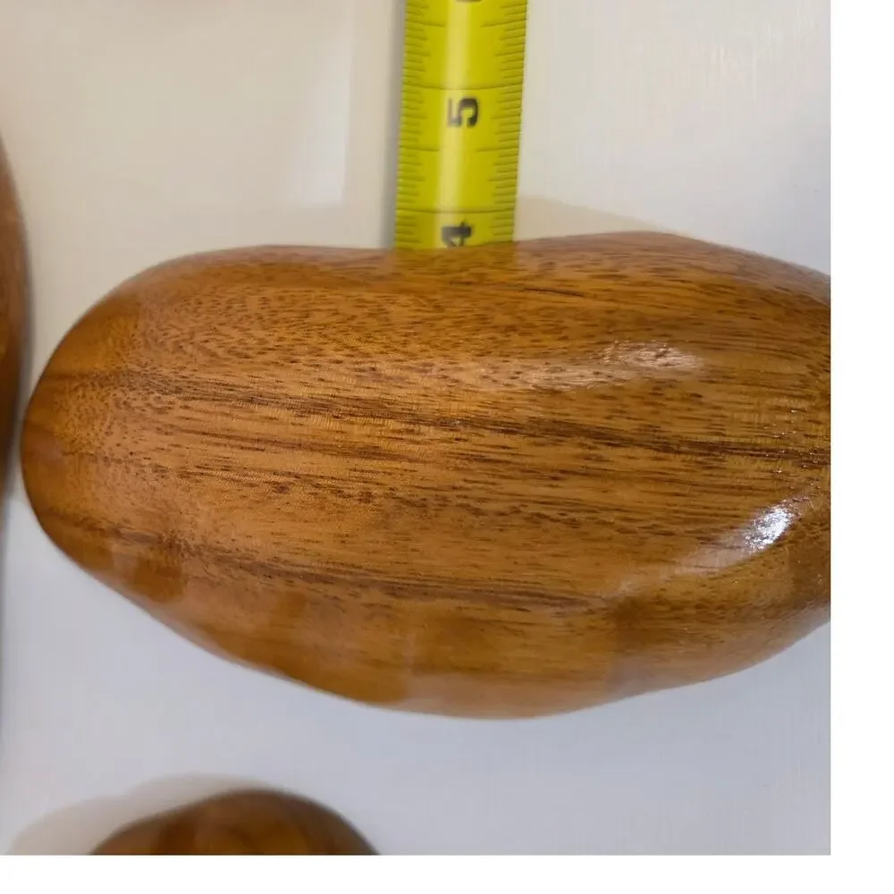 Vtg Handcrafted Monkey Pod Wood Bowl Clamshell Set MCM Tiki Bar Tropical Luau